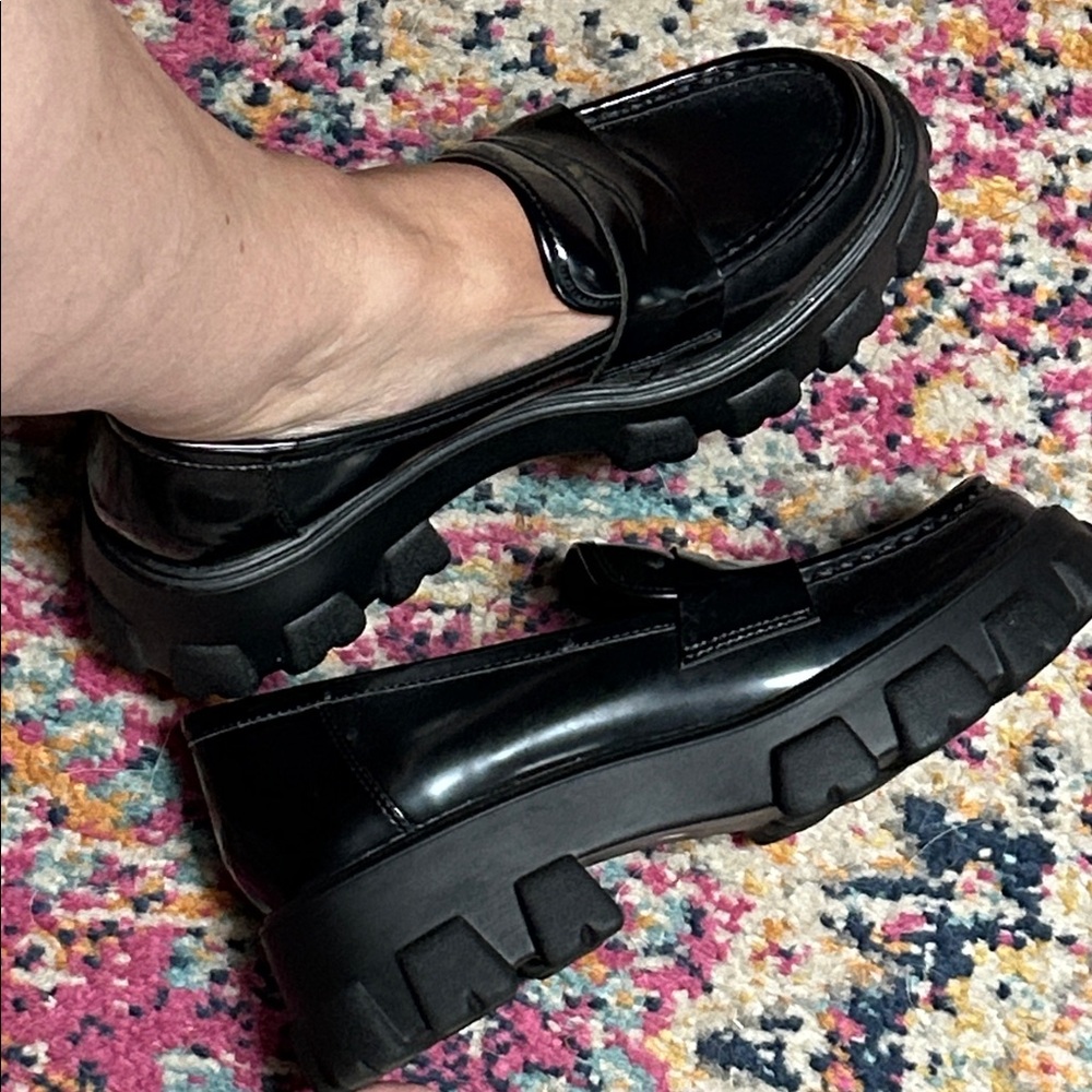 Bar III Women's Glossy Black Chunky Loafers from Macy’s